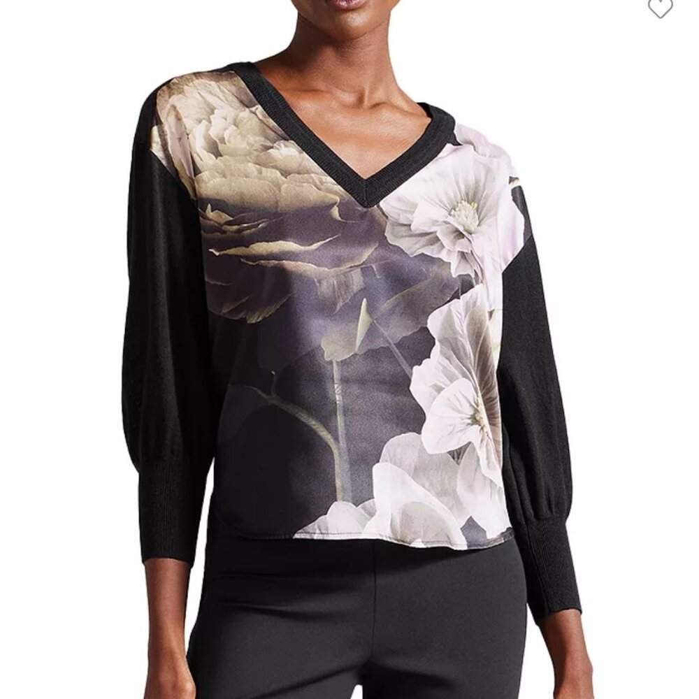 Ted Baker London Hanalyy Floral Printed Front Sweater